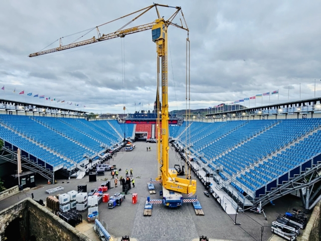 9 Bernard Hunter AT4 eLift Tower Crane working for the Tattoo performance